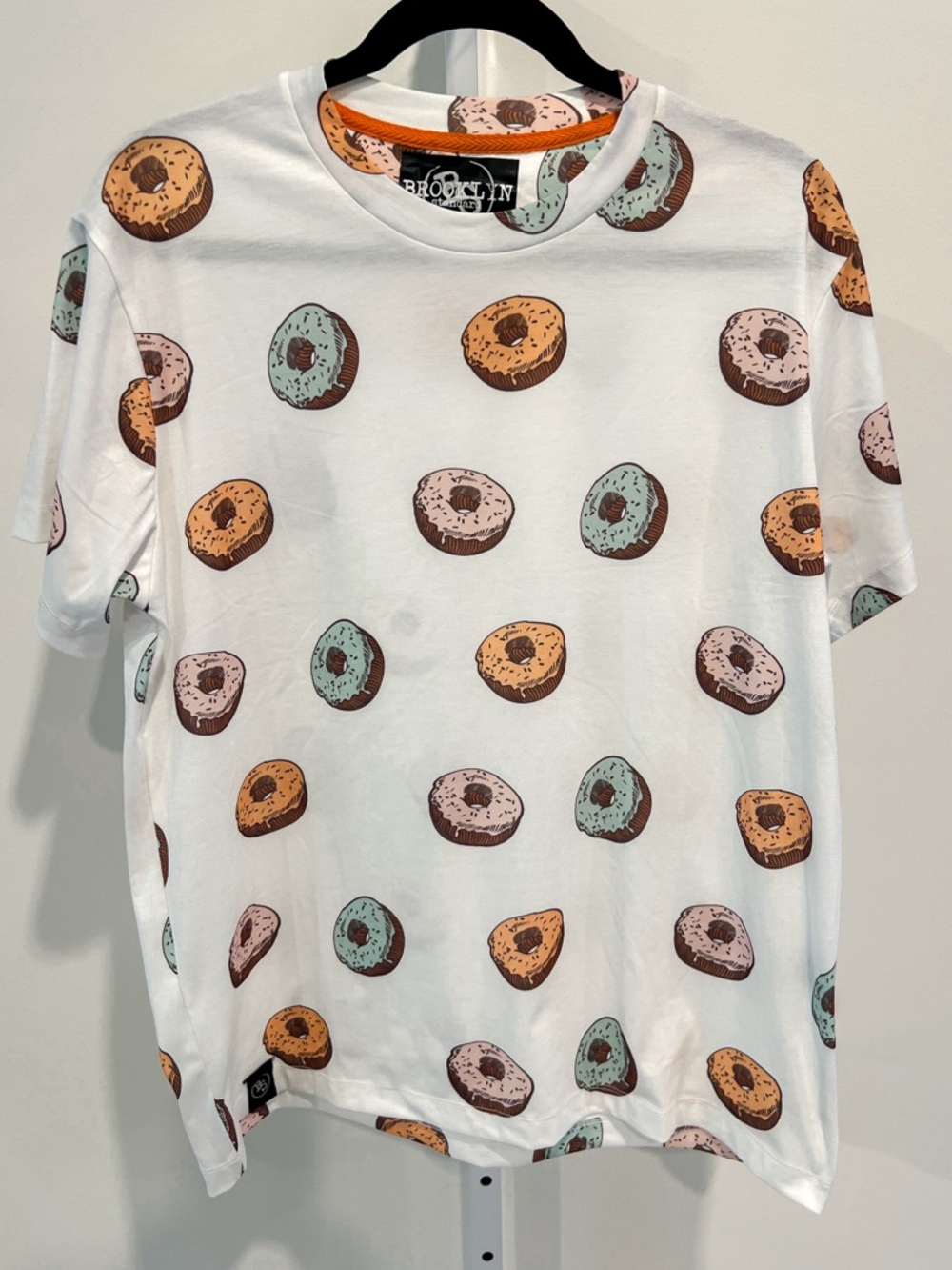 Brooklyn Standard White Donut Print Short Sleeve Tee Shirt Mens Sz Large